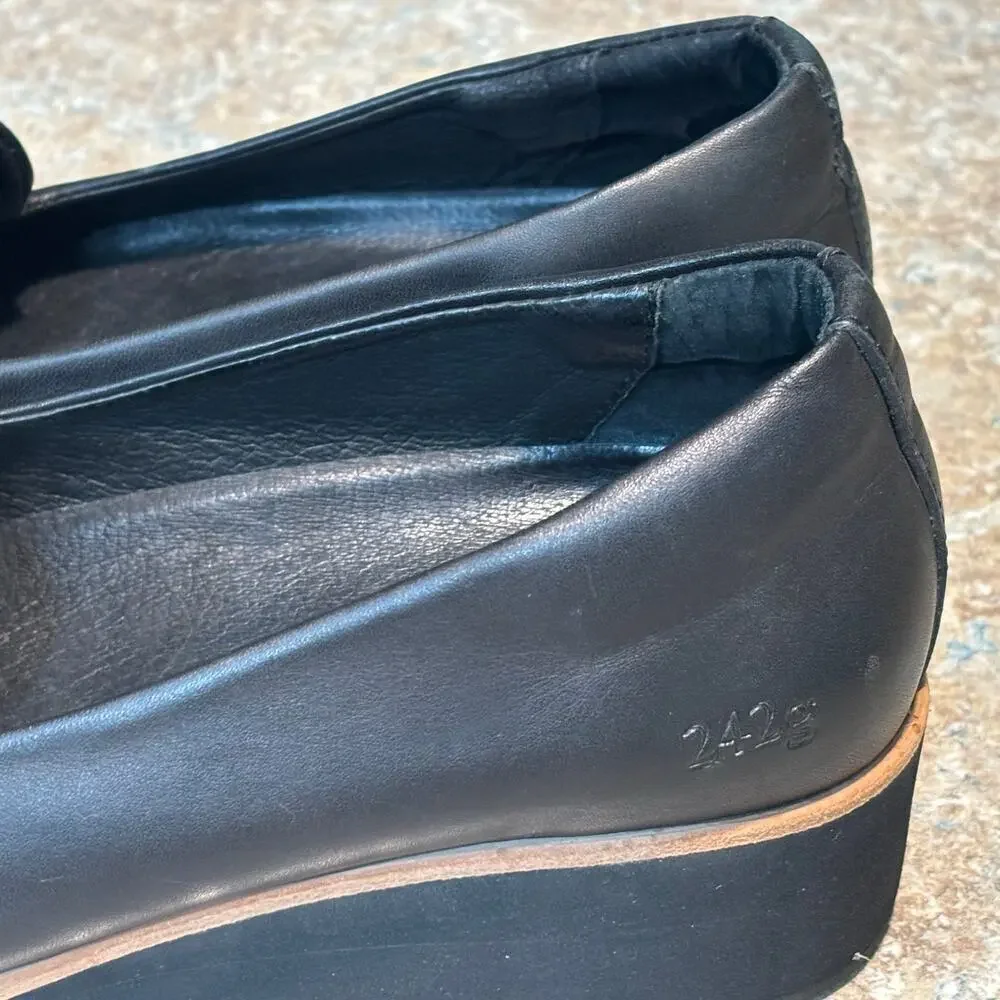 Gram Svarta Black Platform Flat Slip on Leather Loafers Shoes Size 7.5